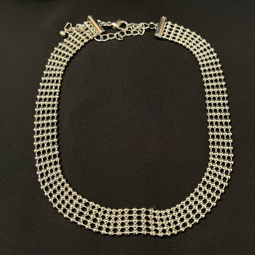 Elegant Silver Beaded Choker Necklace